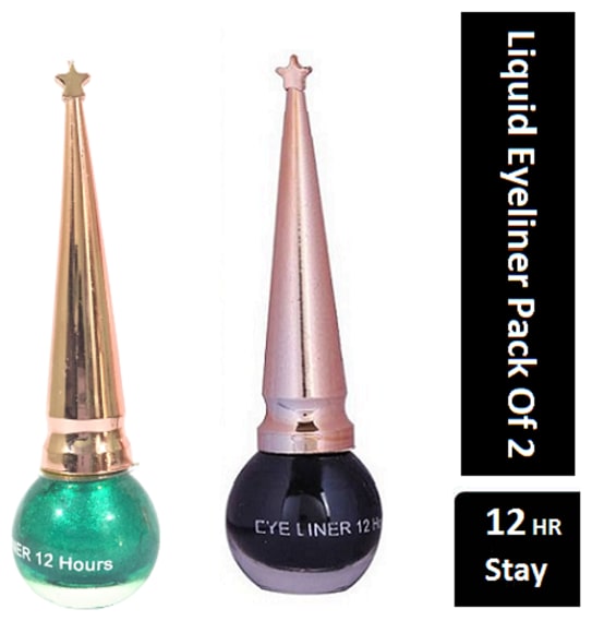 

UNBOX Long Wearing Liquid Eyeliner Black Green Glitter Waterproof Eyeliner (Pack of 2)