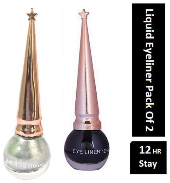 

UNBOX Long Wearing Liquid Eyeliner Black Silver Glitter Waterproof Eyeliner (Pack of 2)