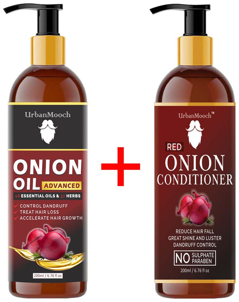 

UrbanMooch Advanced ONION Oil 200 ml ONION Conditioner 200 ml For Hair Growth Dandruff Silky Shine Hair