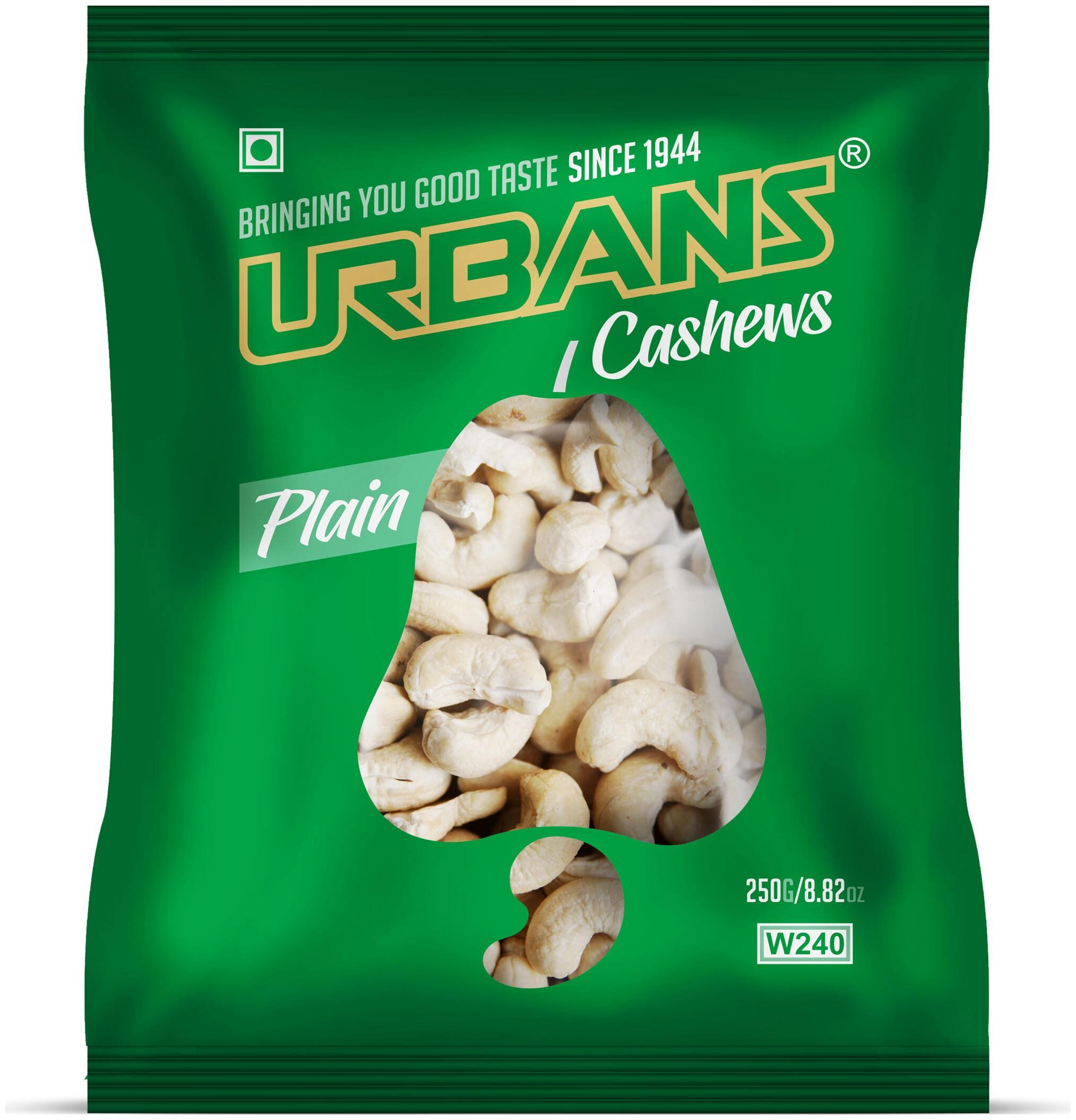 

URBANS Premium Plain Cashews Grade W240 - 250 g (Vacuum Packet)