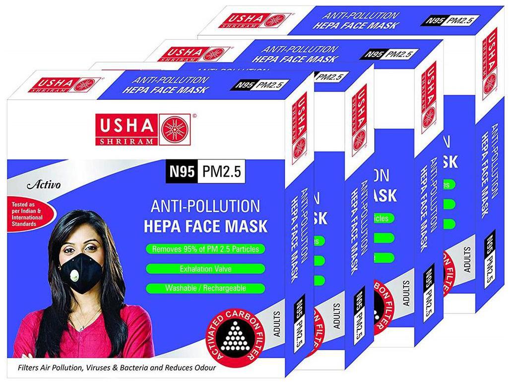 

Usha Shriram Activo N95 PM2 5 HEPA Anti Pollution Face Mask (Pack of 4)