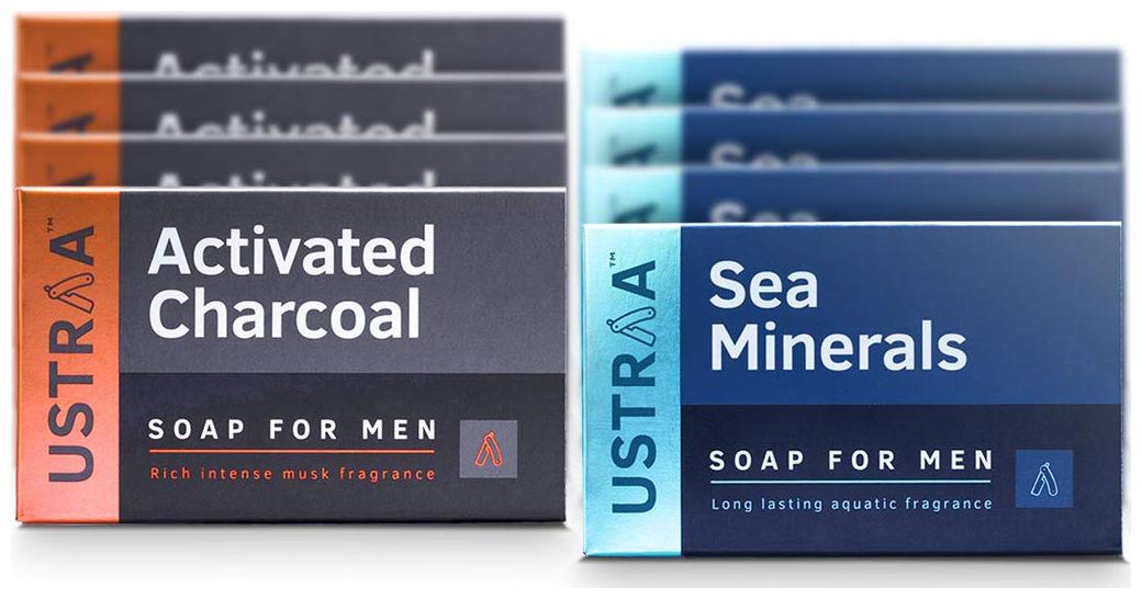 

Ustraa Deodorizing Sea Minerals (4 Soaps) or Activated Charcoal (4 soaps) For Men 100g( Pack of 8)