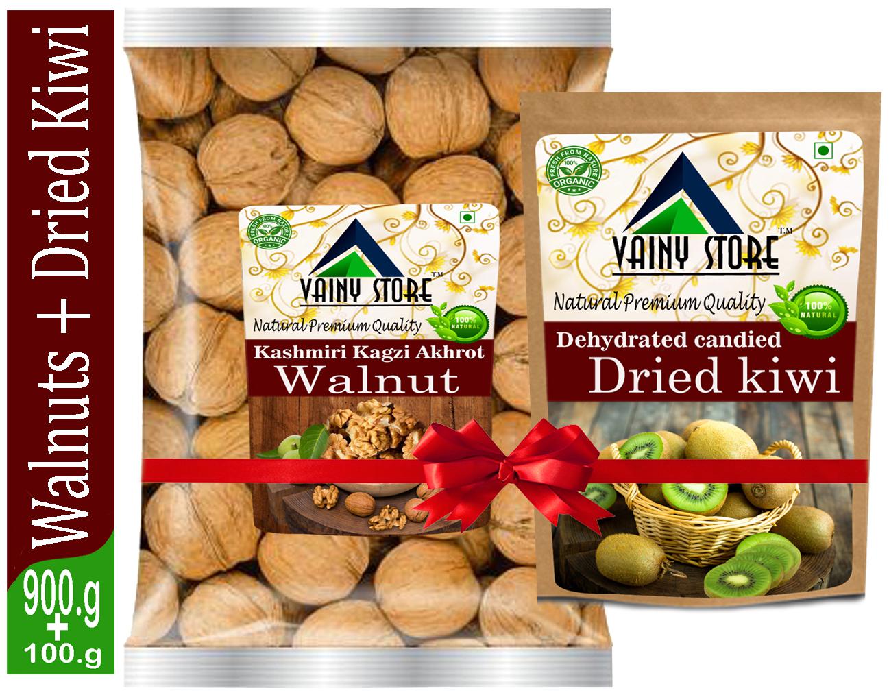 

Vainy store 100 Kashmiri Kagzi Akhrot Jumbo Sabut Walnut in Shell 900g and 100g Kiwi Dry Free Combo Pack Walnuts Kiwi