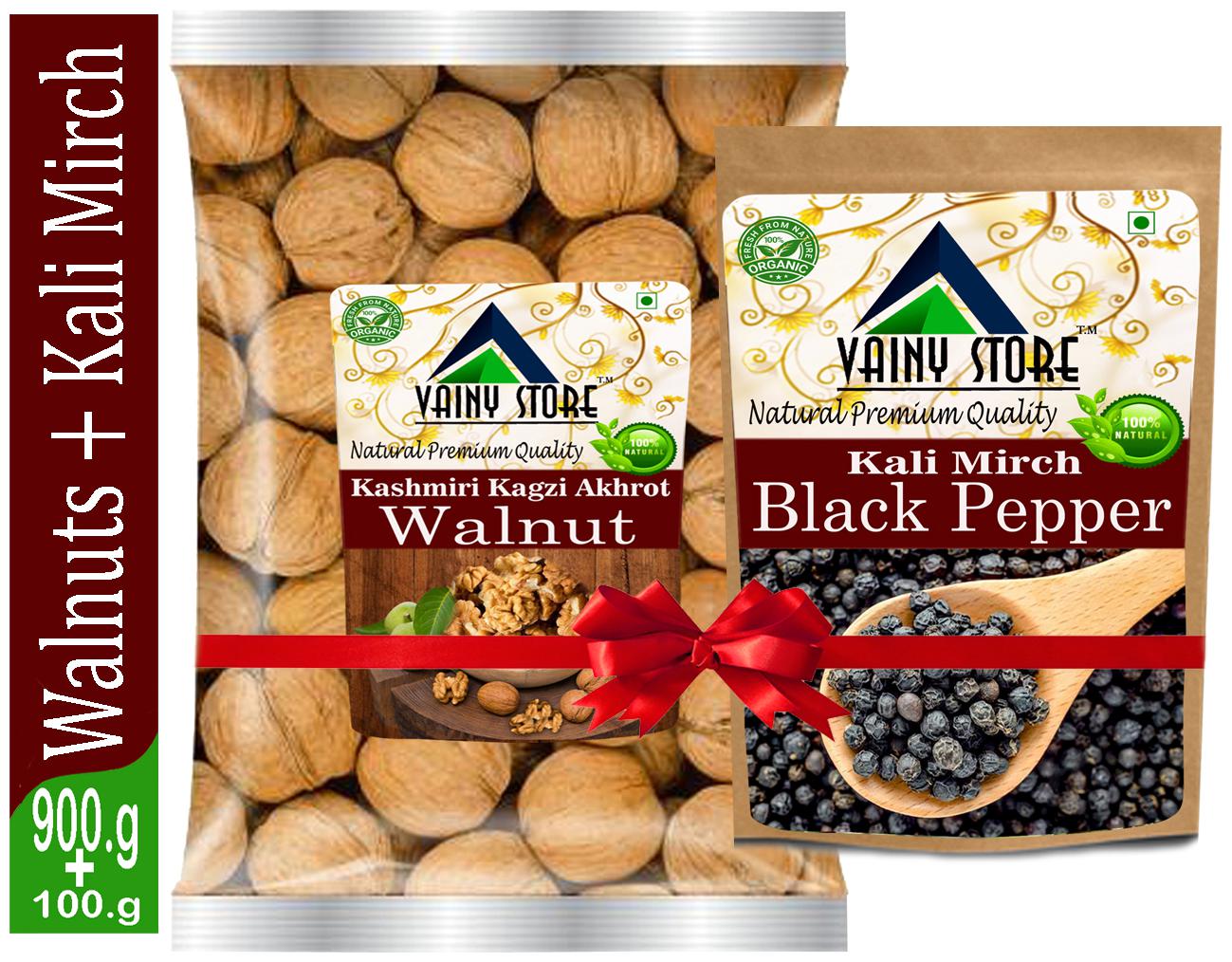 

Vainy store 100 Kashmiri Kagzi Akhrot Jumbo Sabut Walnut in Shell 900g and 100g Kali Mirch Sabut Free Combo Pack Walnuts Black Pepper Whole