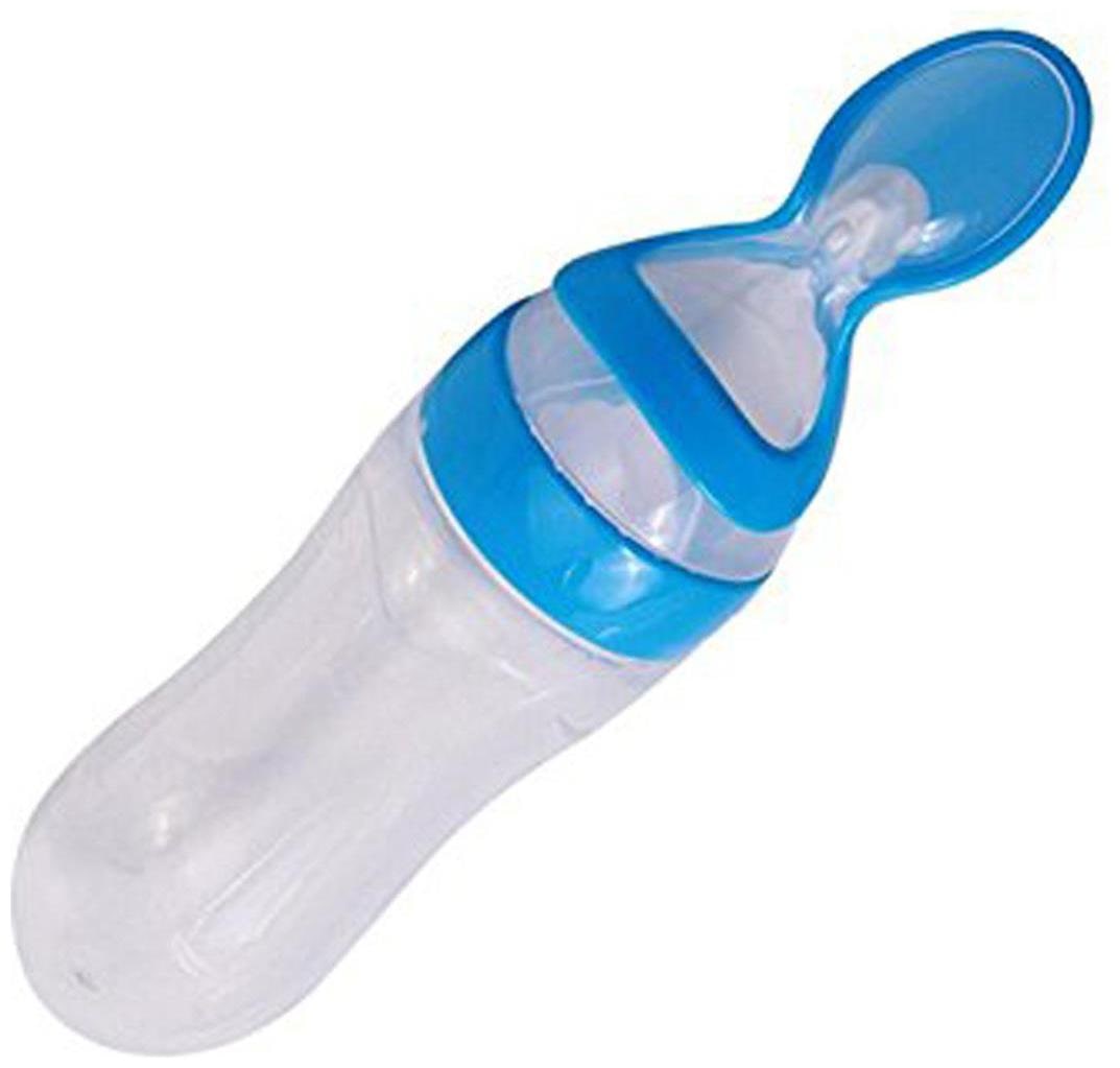 

VBaby BPA Free Squeeze Style Bottle Feeder with Dispensing Spoon for Infant Newborn Toddler Blue Pack of 1
