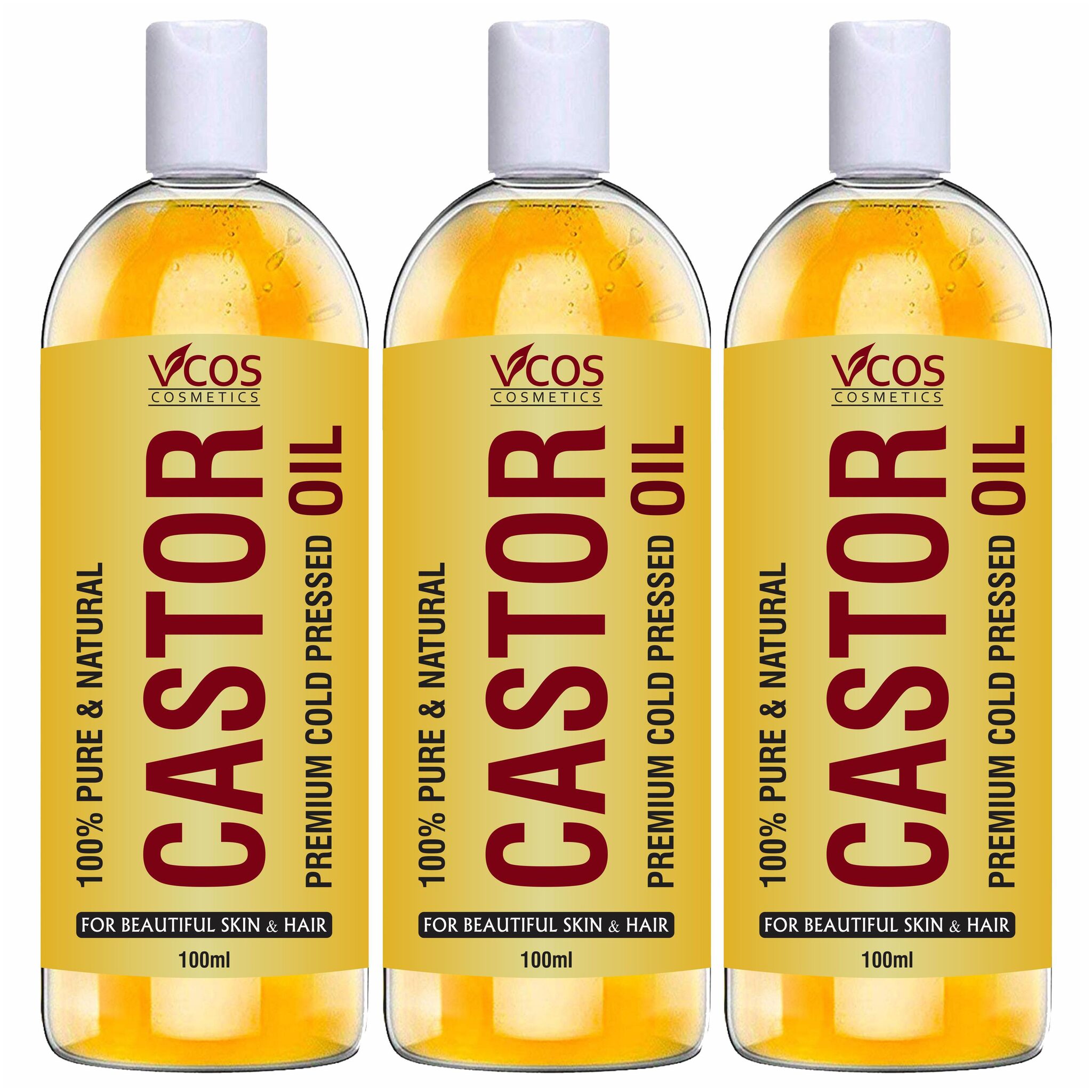 

VCOS COSMETICS Premium Cold Pressed Castor Oil For Hair And Skin (100 ml) (Pack of 3)