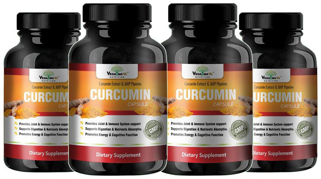 

VEDA MAXX 100 Natural Organic Curcumin With Piperine Capsules Dietary Supplement Energy (Pack of 4 500Mg each contain 60 Capsules)