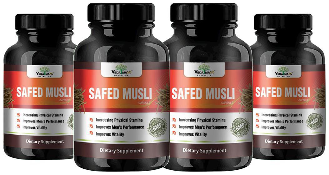 

VEDA MAXX 100 Natural Organic Safed Musli Capsules Dietary Supplement for Increasing Physical Stamina (Pack of 04 500Mg each contain 60 Capsules)