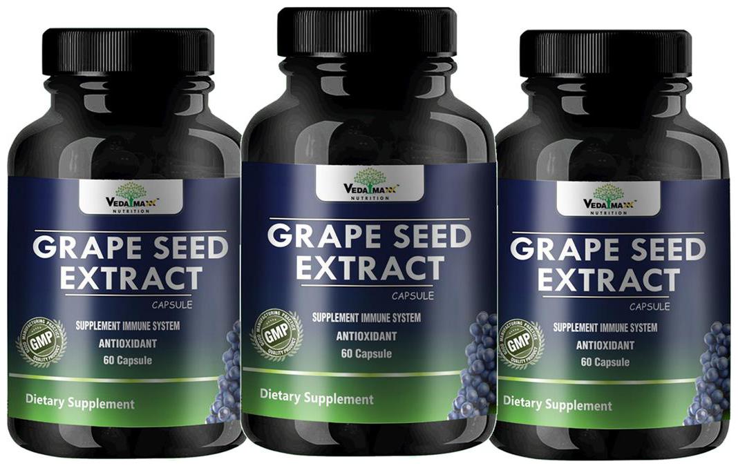

VEDA MAXX Grape Seed Extract Dietary Supplement for Improve Immune System and Super Antioxidant (Pack of 03 500Mg each contain 60 Capsules)