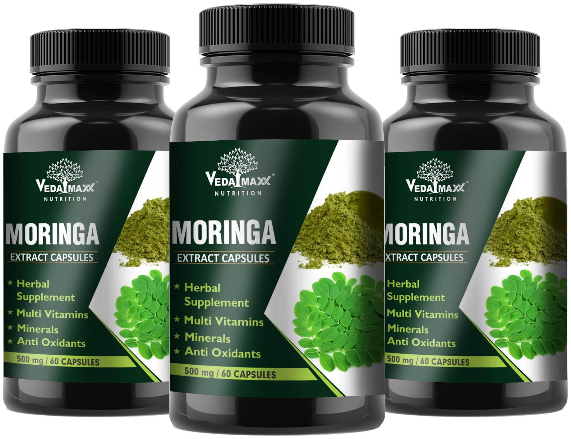 

VEDA MAXX Moringa Extract Capsules Supplement Natural Source Of Vitamins Minerals Proteins And Amino Acids 500mg 60 capsules each (pack of 3)