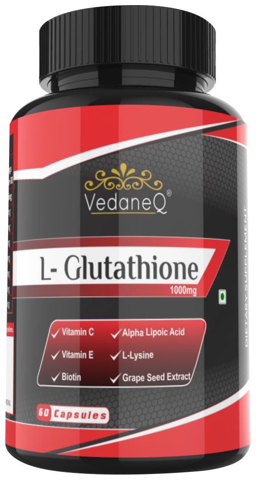 

VedaneQ L Glutathione 1000mg Capsules for glow skin with grape seed vitamin c biotin Vitamin E 60 Capsules (Pack of 1) Immunity Immunity Booster
