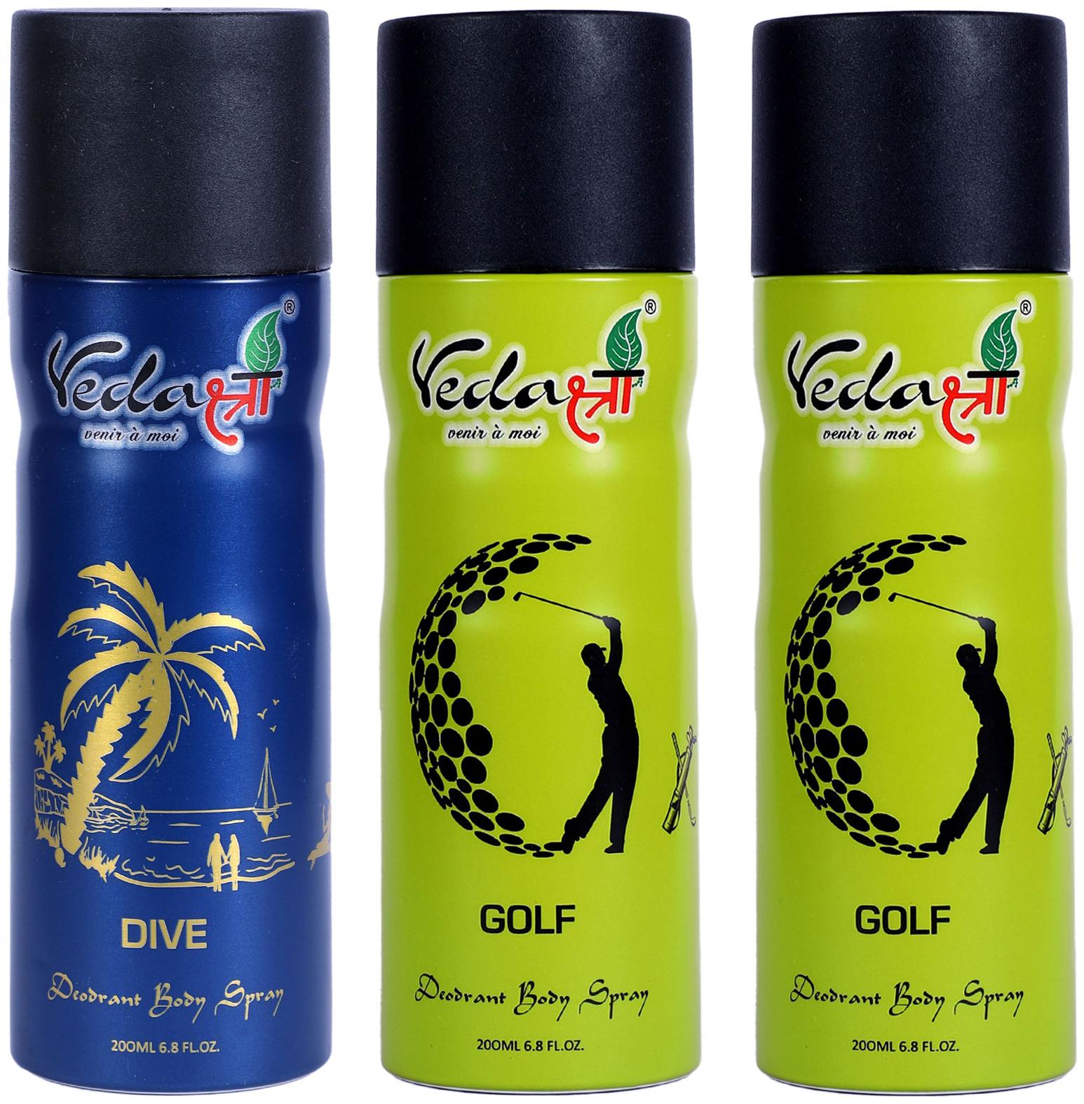 

Vedashree Dive 200ml And 2 Golf 200ml Deodorant Spray For Men Women (Pack of 3)