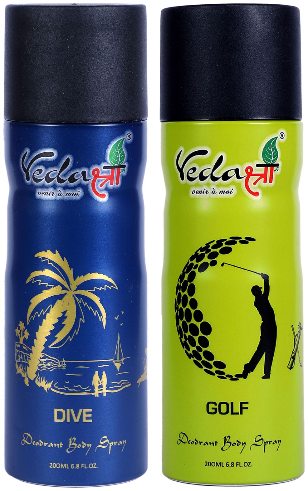 

Vedashree Golf 200ml And Dive 200ml Deodorant Spray For Men Women (Pack of 2)