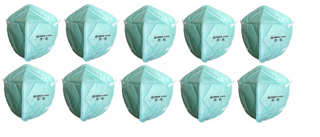 

Venus V-4420 FFP2 ISI approved class 3 Flat Fold Style Respirator Face Mask (Pack of 10)