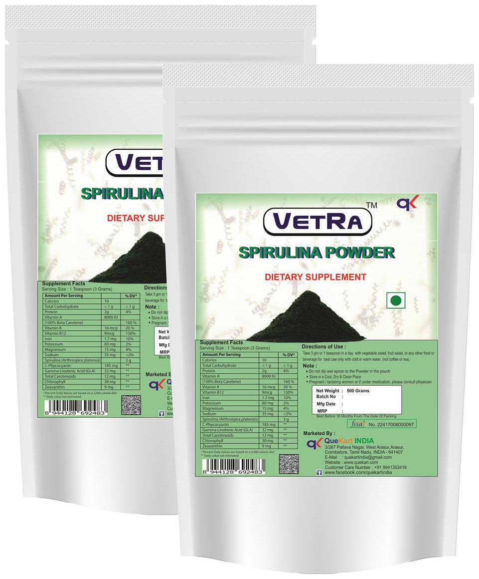 

Vetra Spirulina Powder 1 kg - (Pack of 2 500 g each )