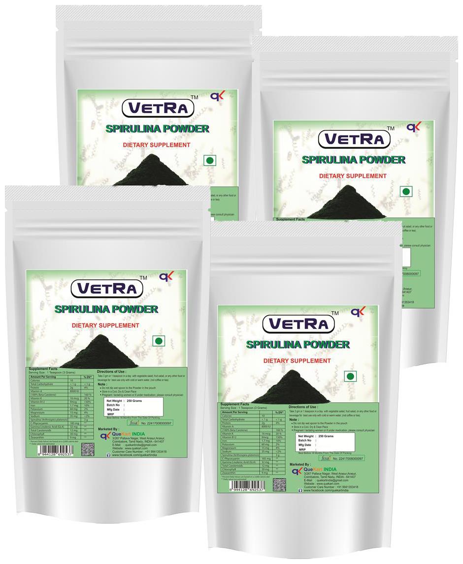 

Vetra Spirulina Powder ( Pack of 4) - 250 Gram each