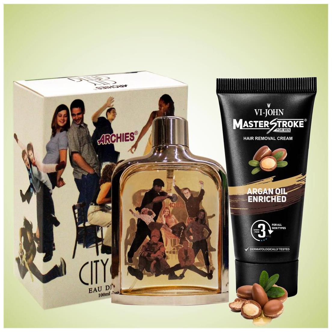 

Vi-John Fragrance Set- Perfume City Gang 100ml Men Hair Removal Cream Master Stroke- Argen Oil 60g)