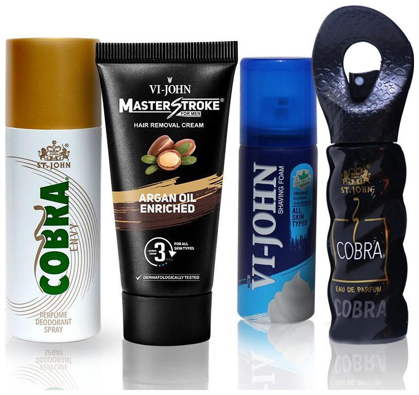 

VI-JOHN Shaving Grooming Kit(Deo Cobra Envy 150 ml Shave Foam All Skin Type 50 g Master Stroke Hair Removal Cream Argan Oil 60 g Cobra 30 ml Perfume)
