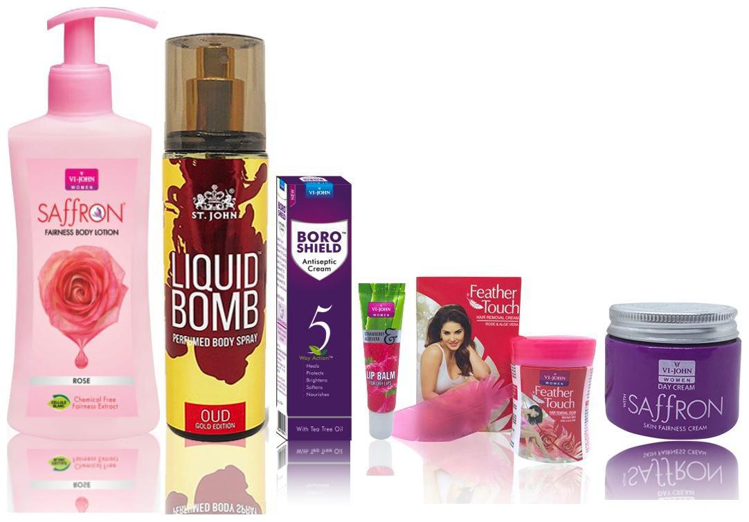 

Vi-John Winter Care Kit For Women (Body lotion Rose 250ml Hair Removal Rose 40g LIP BALM STRAWBERRY ALOEVERA 10g Boroshelid Cream 19ml Saffron Day Cream 50g Deo Gold Edition OUD150ml)