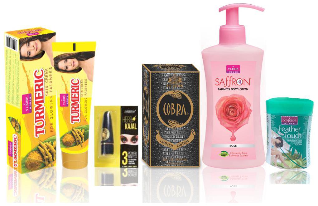 

VI-JOHN Women Beauty Kit (Turmeric Cream 50g Perfume Cobra 60ml Body Lotion Milk Almond 160 ml Kajal 2 5 g Hair Removal Cream Haldi Chandna 40g)
