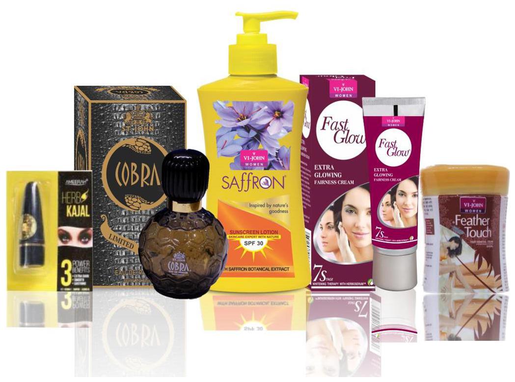 

VI-JOHN Women Care Kit (Hair Remover Sandal 40 g Fast Glow Fairness Cream 50 g SUNSCREEN Body Lotion 250 ml Perfume COBRA 60ml Kajal 2 5 g)