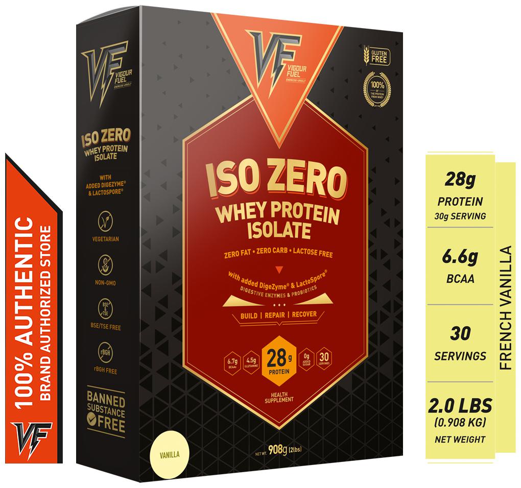 

Vigour Fuel Iso Zero Whey Protein Isolate Powder with Digestive Enzymes Probiotics-2 lbs (908 g) French Vanilla