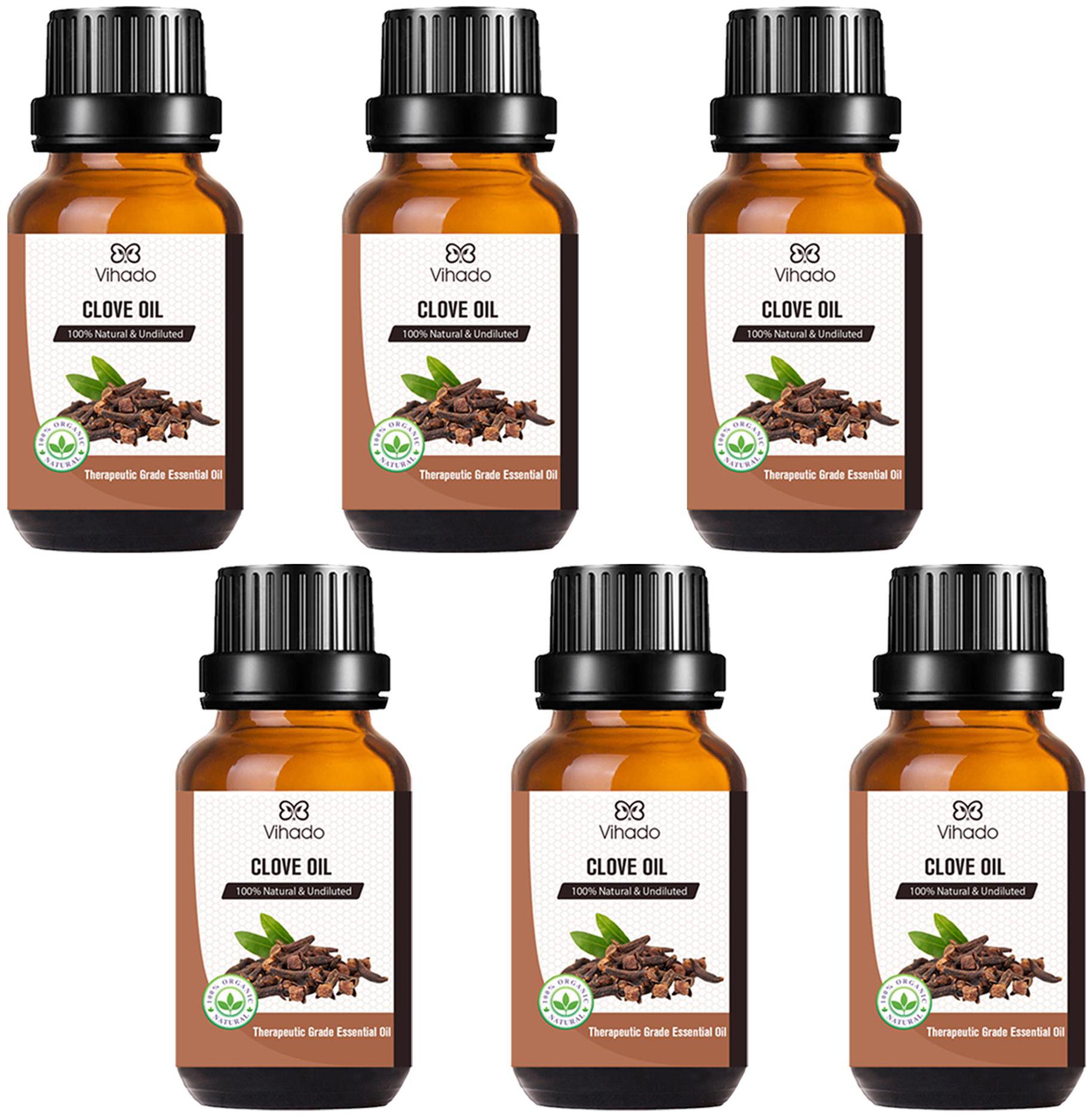 

Vihado Best Pure Natural Therapeutic Grade and Undiluted Clove Essential Oil for Teeth Hair Skin (15 ml) (Pack of 6)