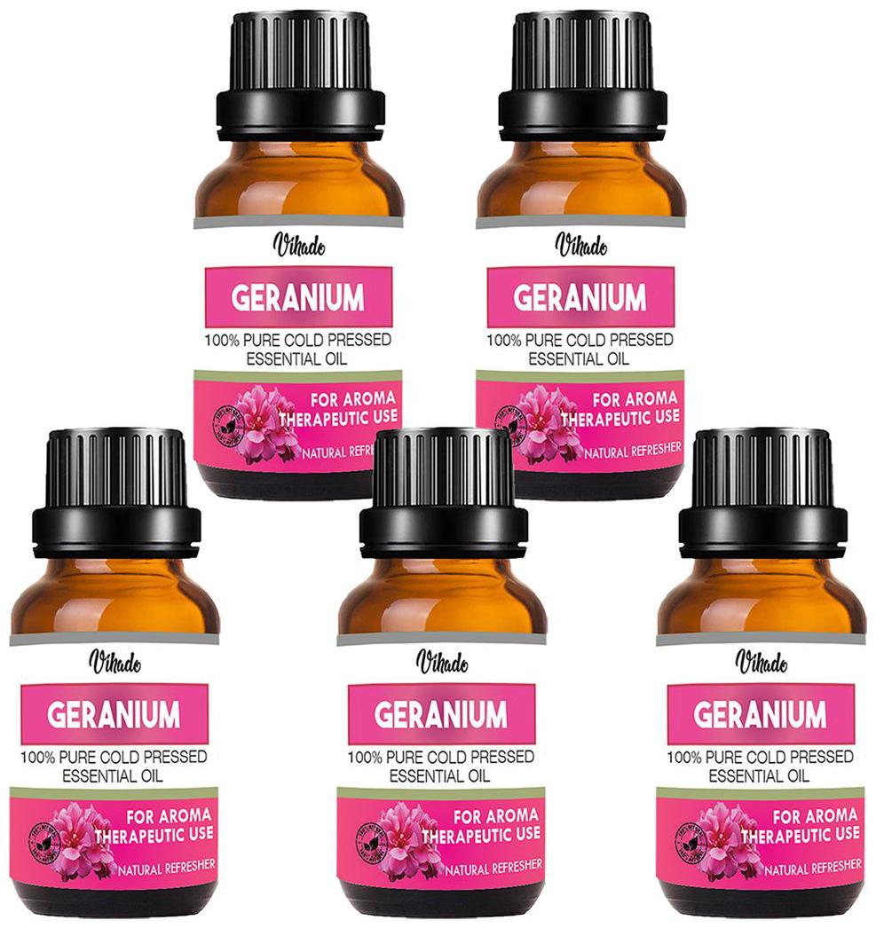 

Vihado Geranium Essential Oil 100 Pure Natural Therapeutic Grade For Aromatherapy Skin Acne Hair Growth (10 ml) (Pack of 5)