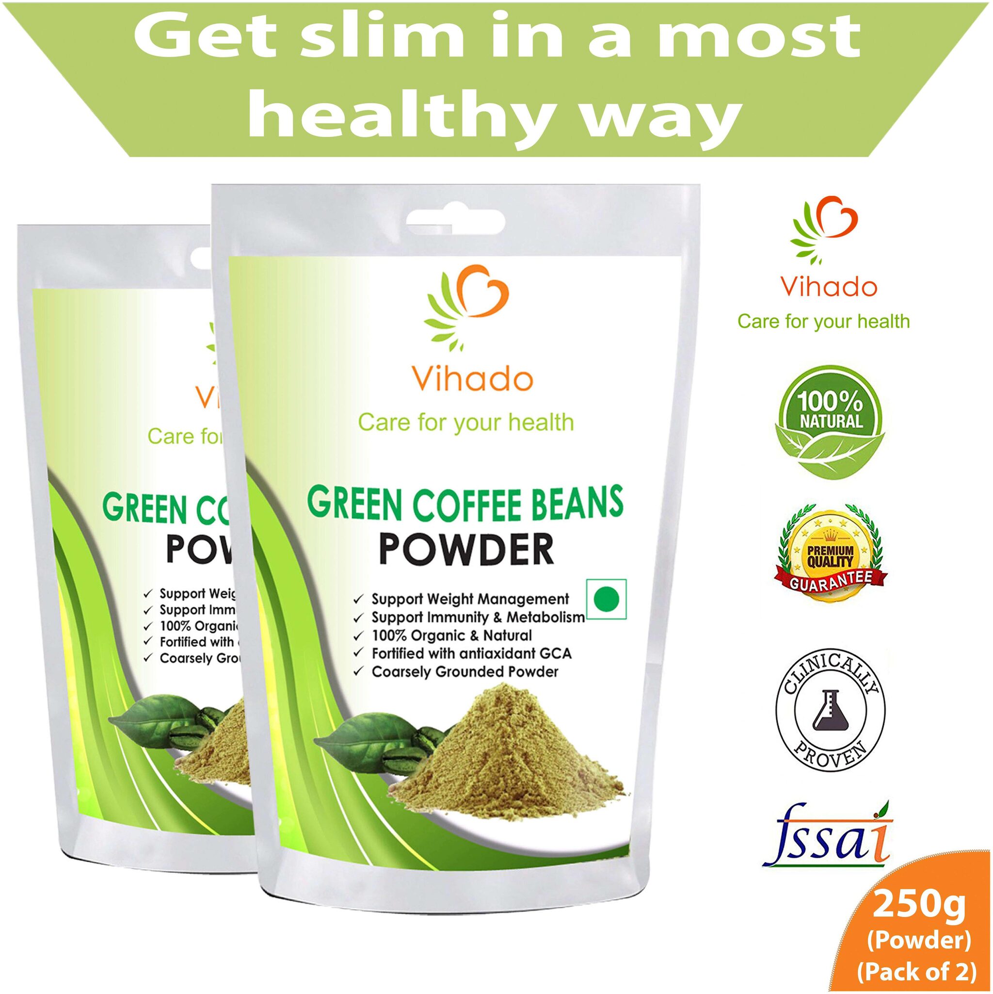 

Vihado Nutrition Green Coffee Beans Powder 250g for Weight Management (Pack of 2)