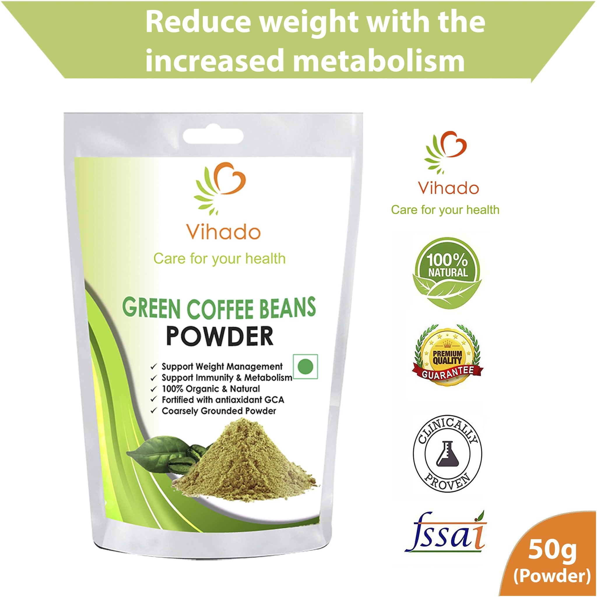 

Vihado organic green coffee beans powder for weight loss 50 g