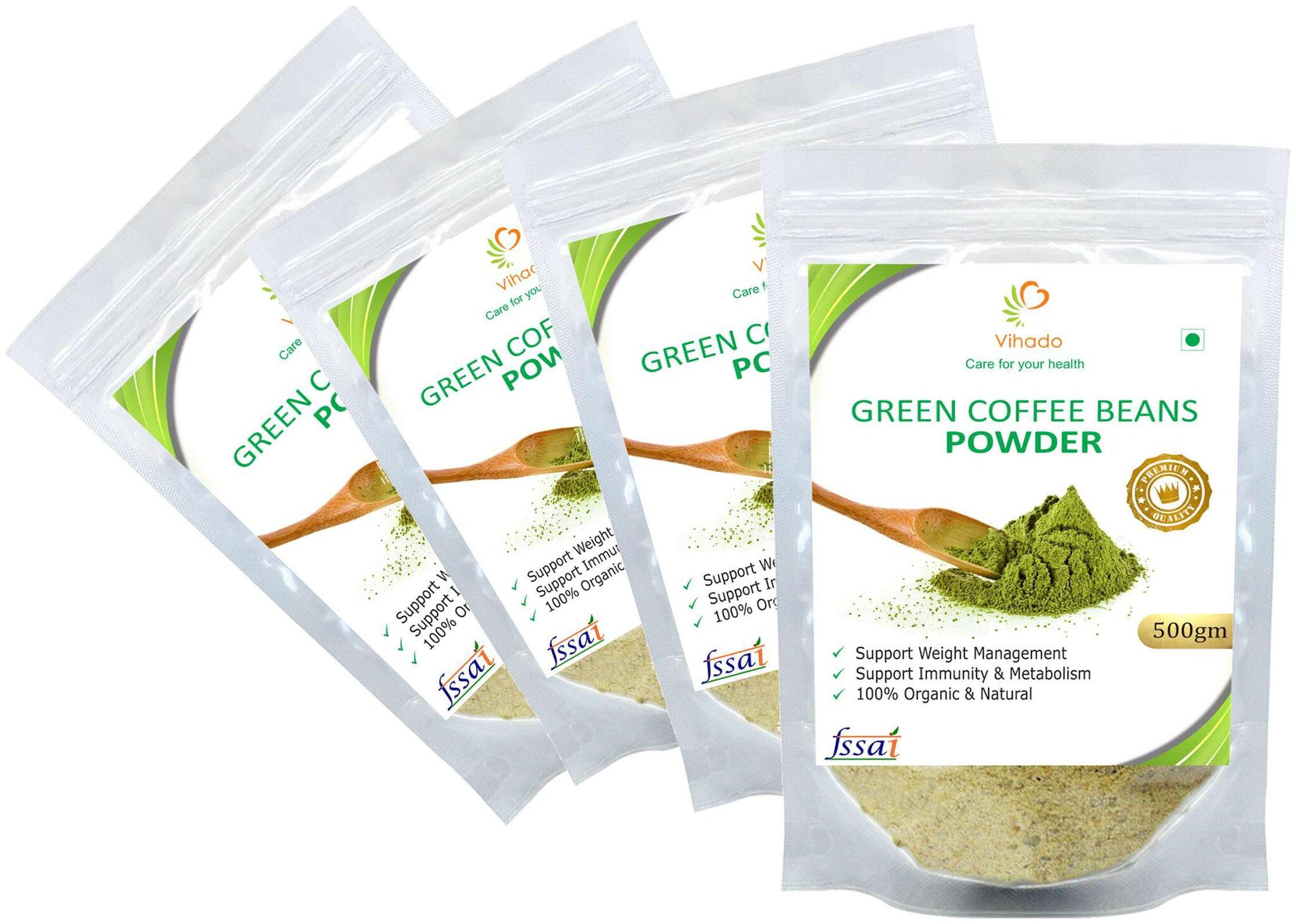 

Vihado Premium Quality Green Coffee Beans Powder Natural Pure Organic and Effective for Weight Loss (4 Pack of 500g)