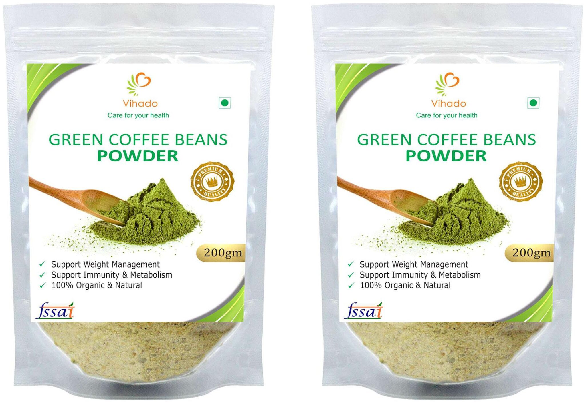 

Vihado Premium Quality Green Coffee Beans Powder Natural Pure Organic and Effective for Weight Loss (2 Pack of 200g)