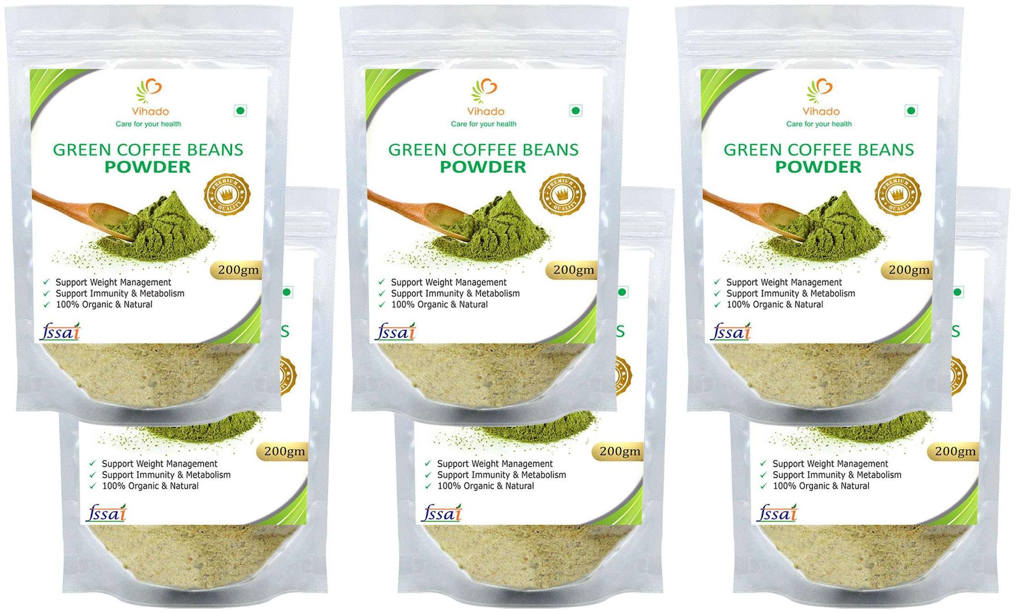 

Vihado Premium Quality Green Coffee Beans Powder Natural Pure Organic and Effective for Weight Loss (6 Pack of 200g)