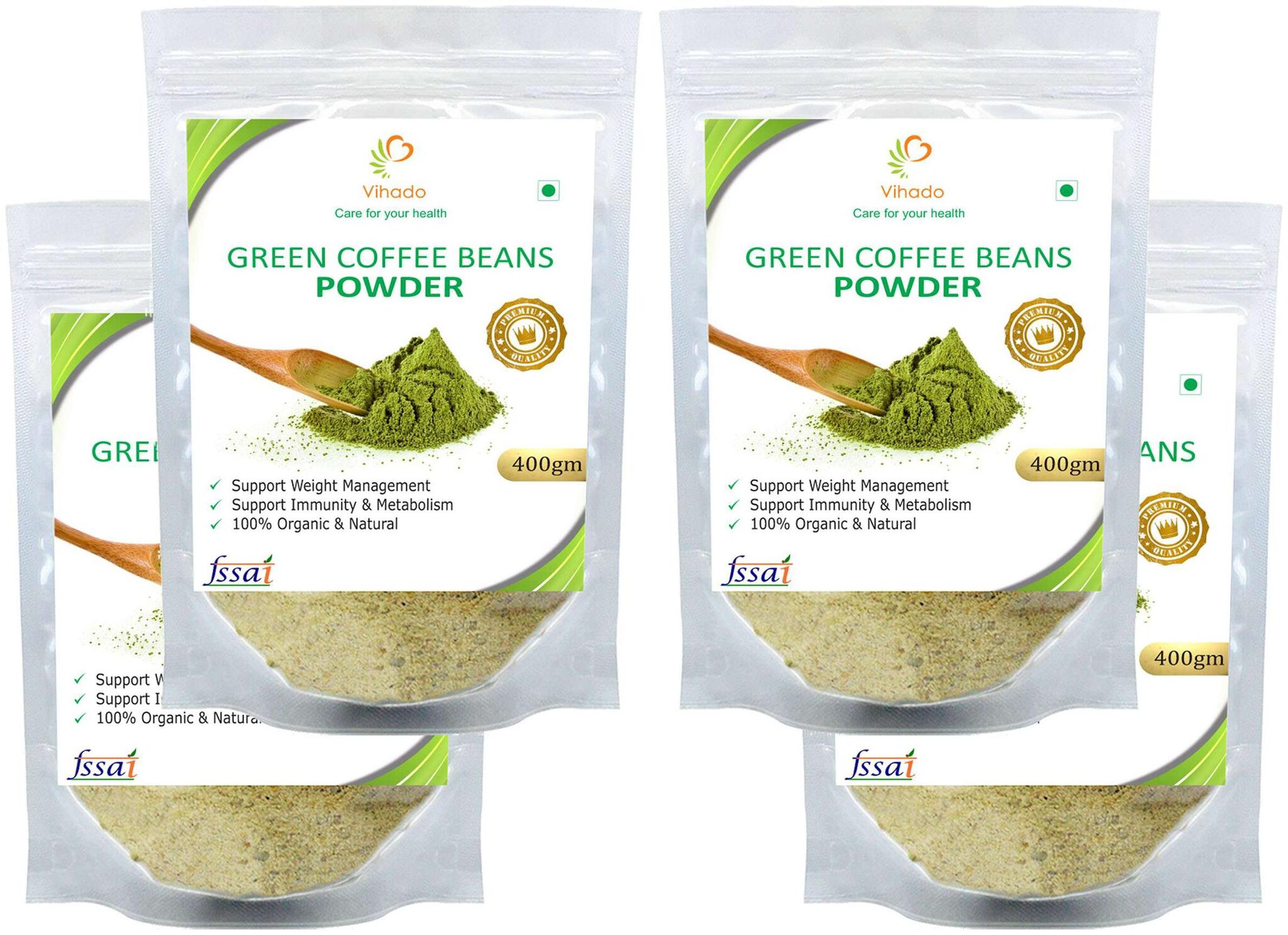 

Vihado Premium Quality Green Coffee Beans Powder Natural Pure Organic and Effective for Weight Loss (4 Pack of 400g)