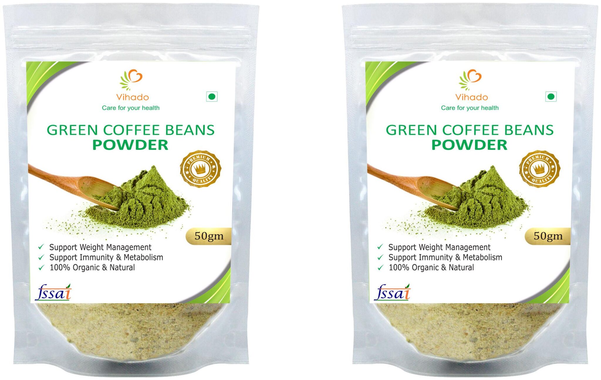 

Vihado Premium Quality Green Coffee Beans Powder Natural Pure Organic and Effective for Weight Loss (2 Pack of 50g)