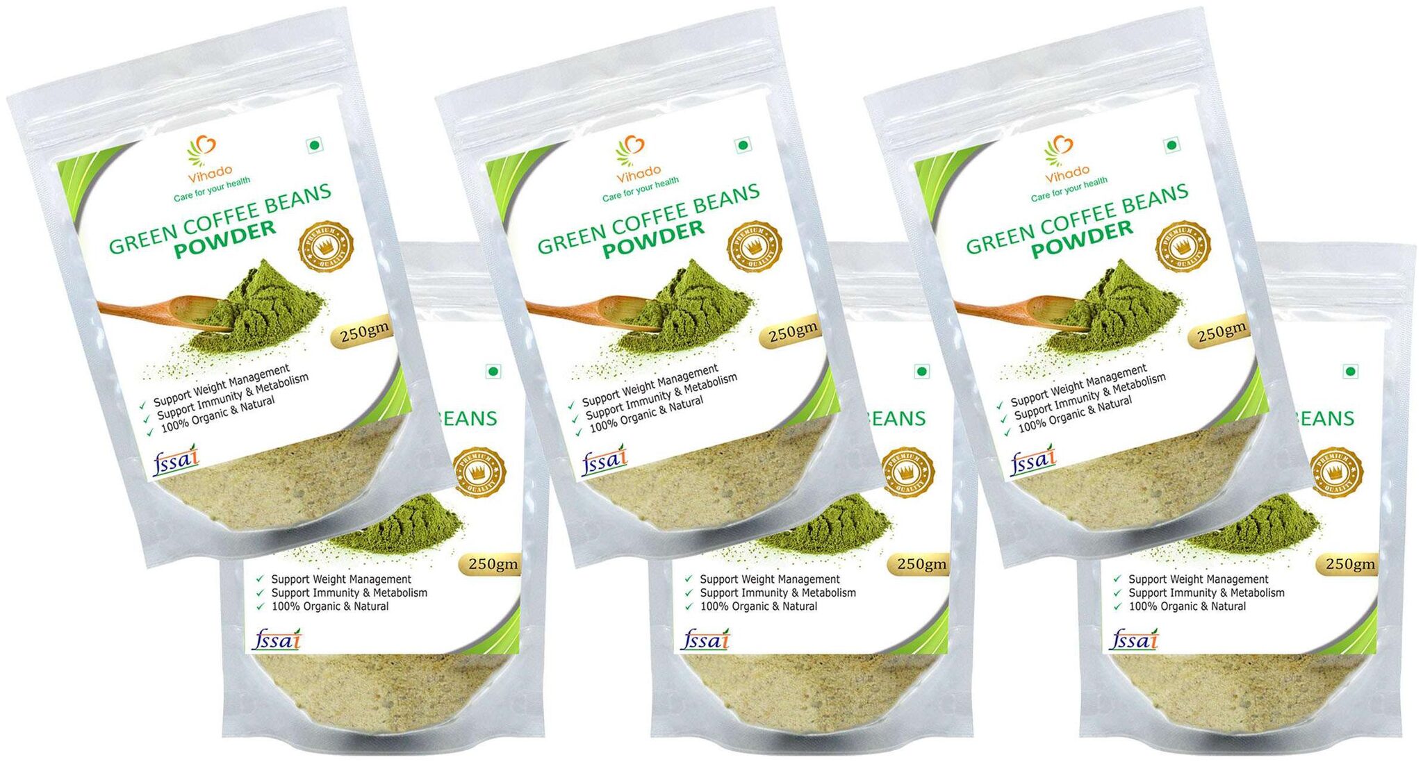 

Vihado Premium Quality Green Coffee Beans Powder Natural Pure Organic and Effective for Weight Loss (6 Pack of 250g)