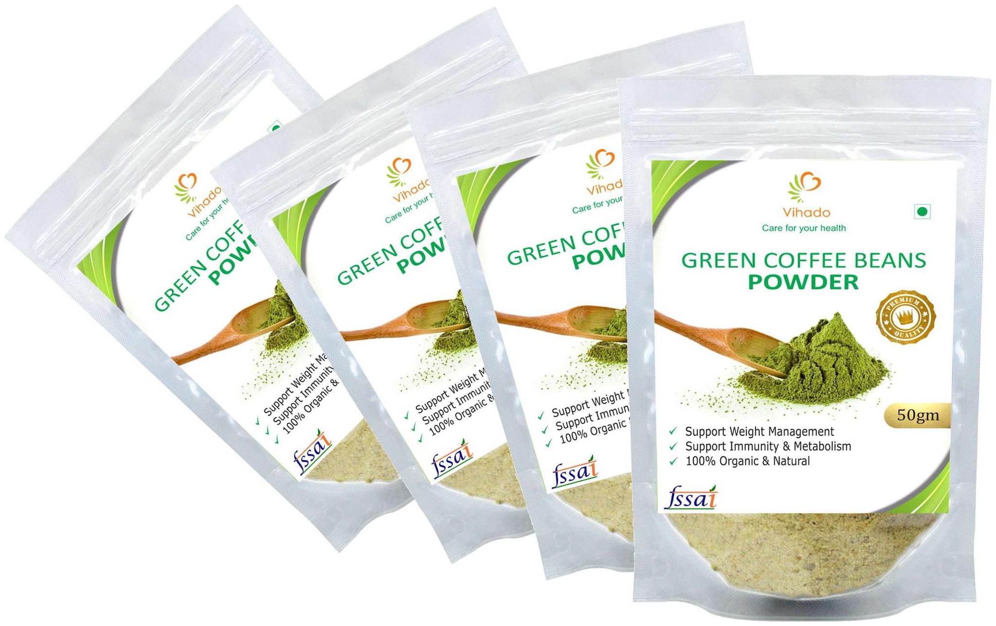 

Vihado Premium Quality Green Coffee Beans Powder Natural Pure Organic and Effective for Weight Loss (4 Pack of 50g)