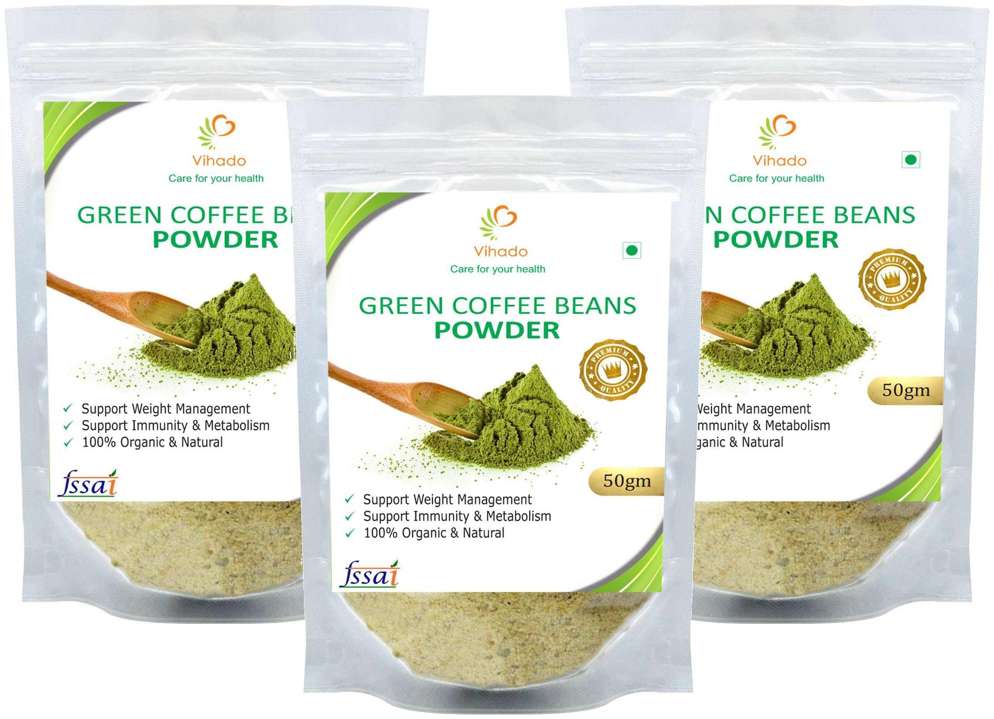 

Vihado Premium Quality Green Coffee Beans Powder Natural Pure Organic and Effective for Weight Loss (3 Pack of 50g)