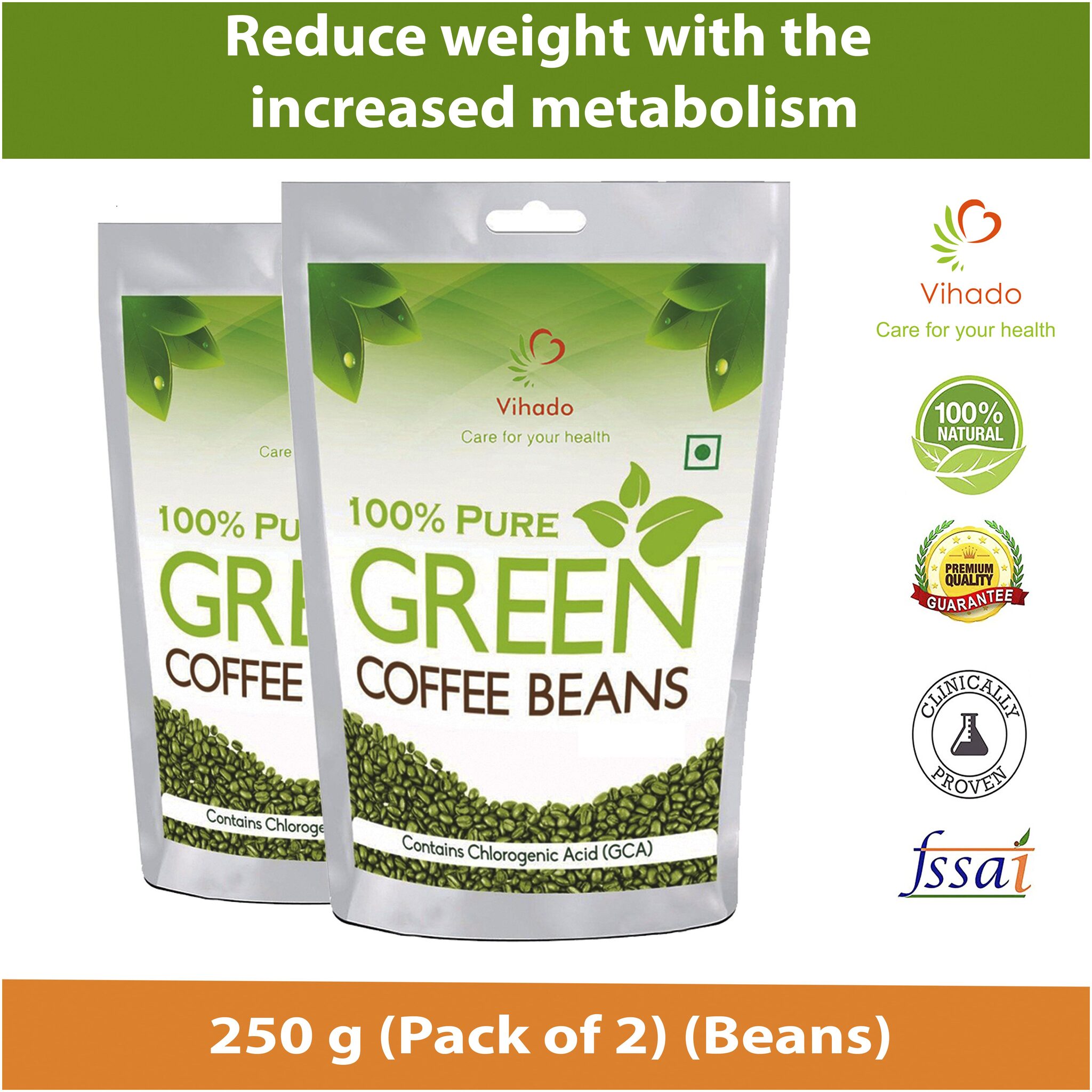 

Vihado Pure Arabica Green Coffee Beans 250g (Pack of 2)