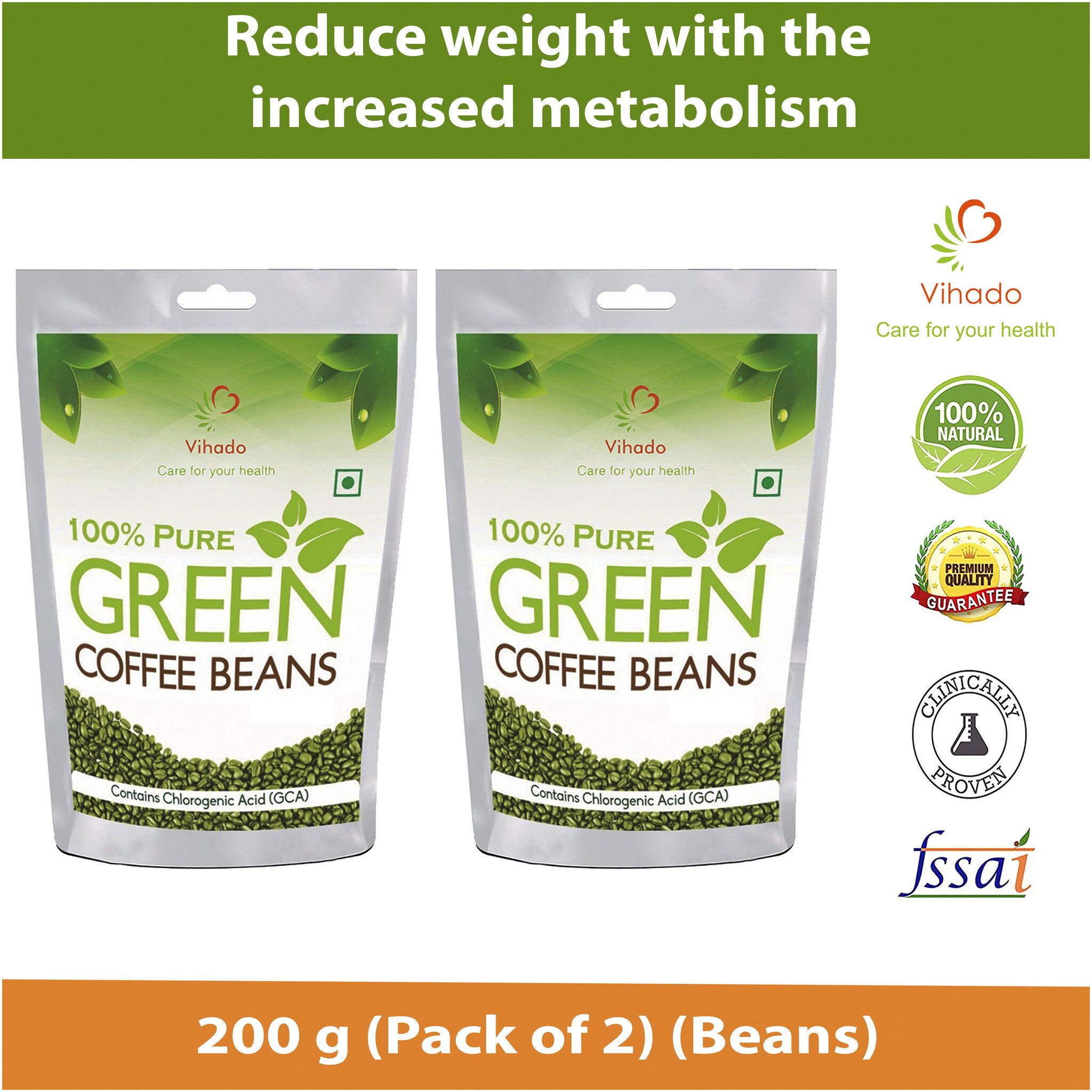 

Vihado Pure Arabica Green Coffee Beans 200g (Pack of 2)