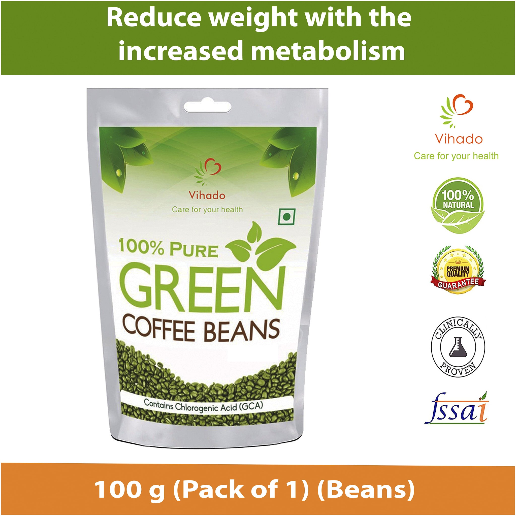 

Vihado Pure Arabica Green Coffee Beans 100g (Pack of 1)
