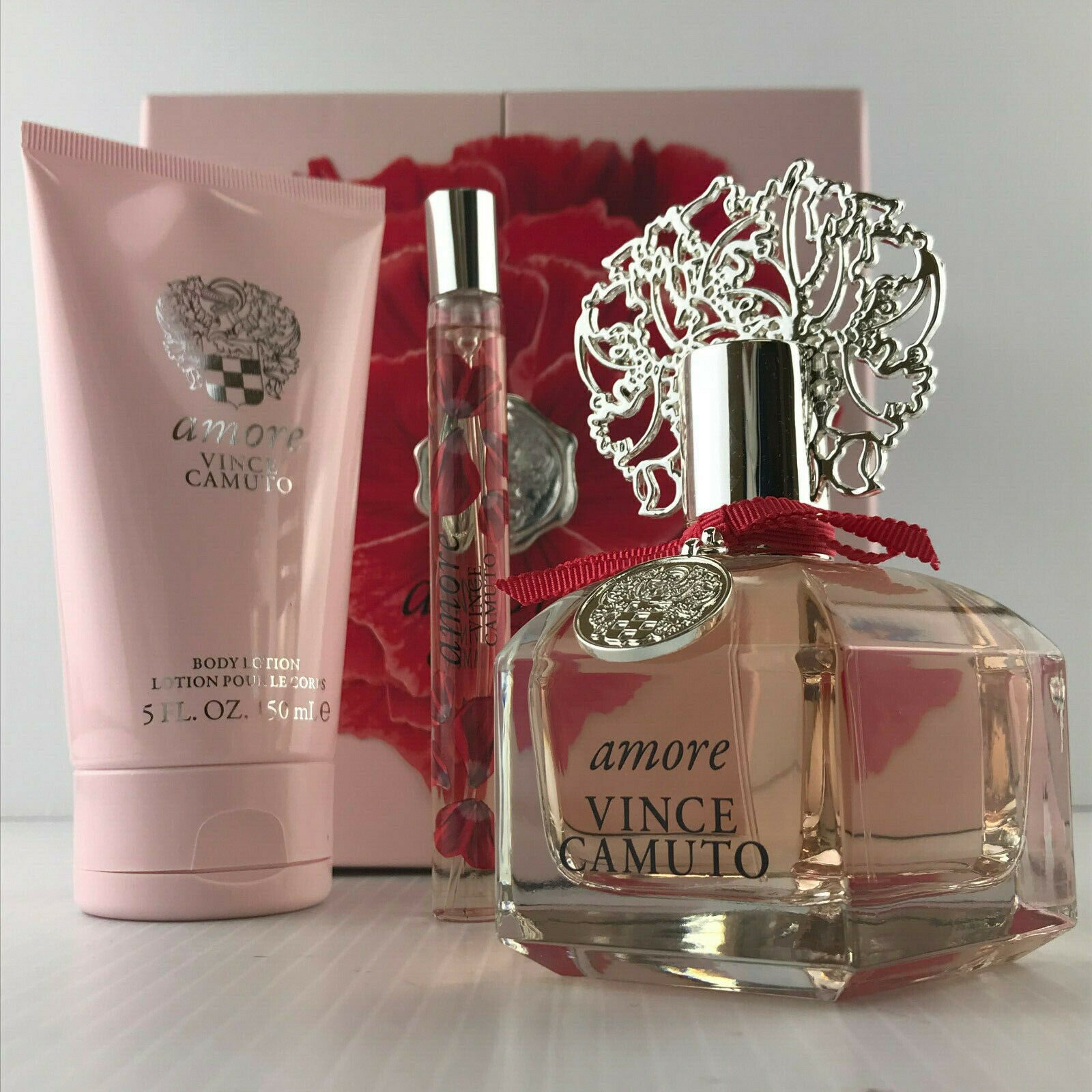 

VINCE CAMUTO AMORE PERFUME 3PC GIFT SET 3 4 OZ MINI LOTION 5 0 OZ NEW