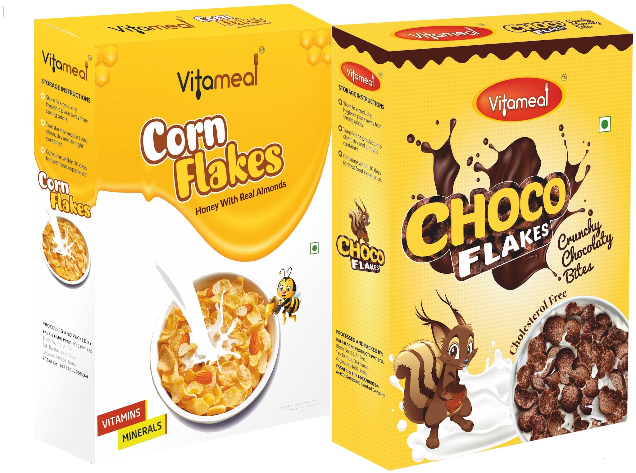 

Vitameal Choco Flakes (300g) Corn Flakes Honey with Real Almonds (400g) Pack of 2