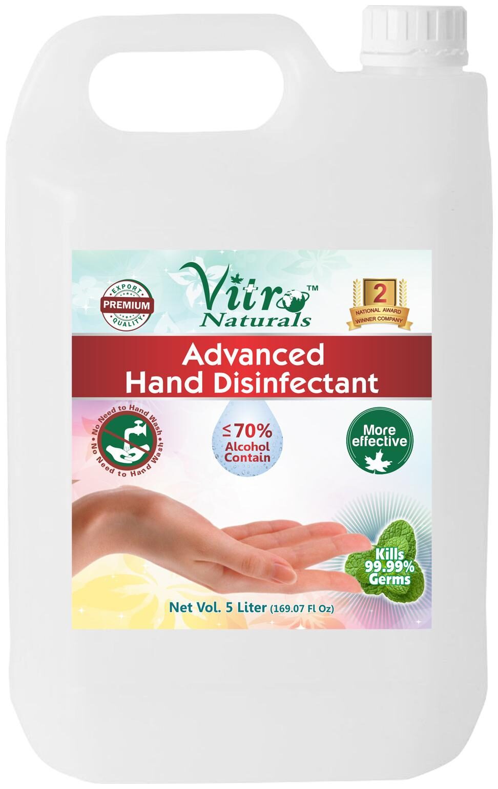 

Vitro Hand Disinfectant Liquid 5 L HDPE Can