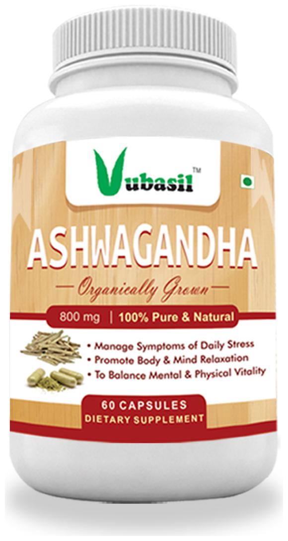 

Vubasil Pure Herbal Ashwagandha Extract Capsules General Wellness Anxiety Relief Enhances Strength Stamina Power Fights Diabetes Stress Support Immunity Booster Natural Organic Veg (60 Capsules)