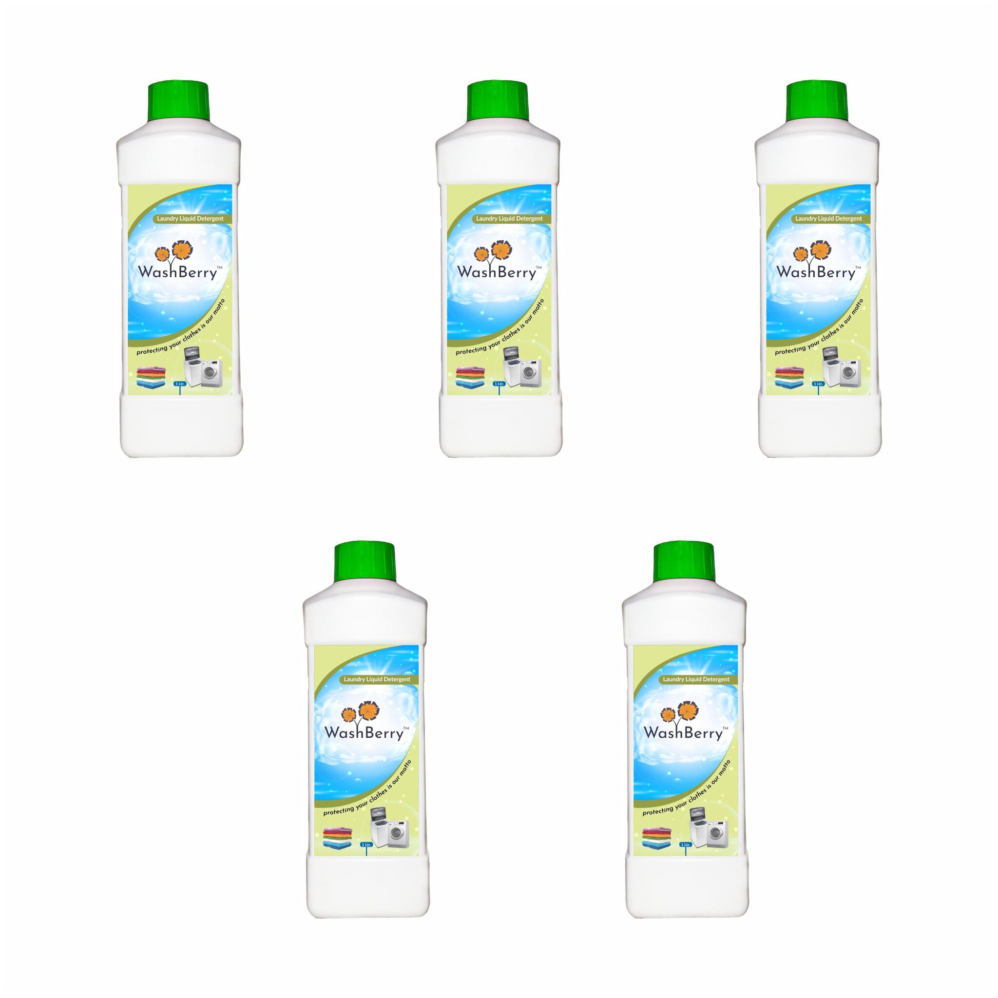 

Washberry Top Front Load Bucket Detergent Liquid 1 L (Pack of 5)
