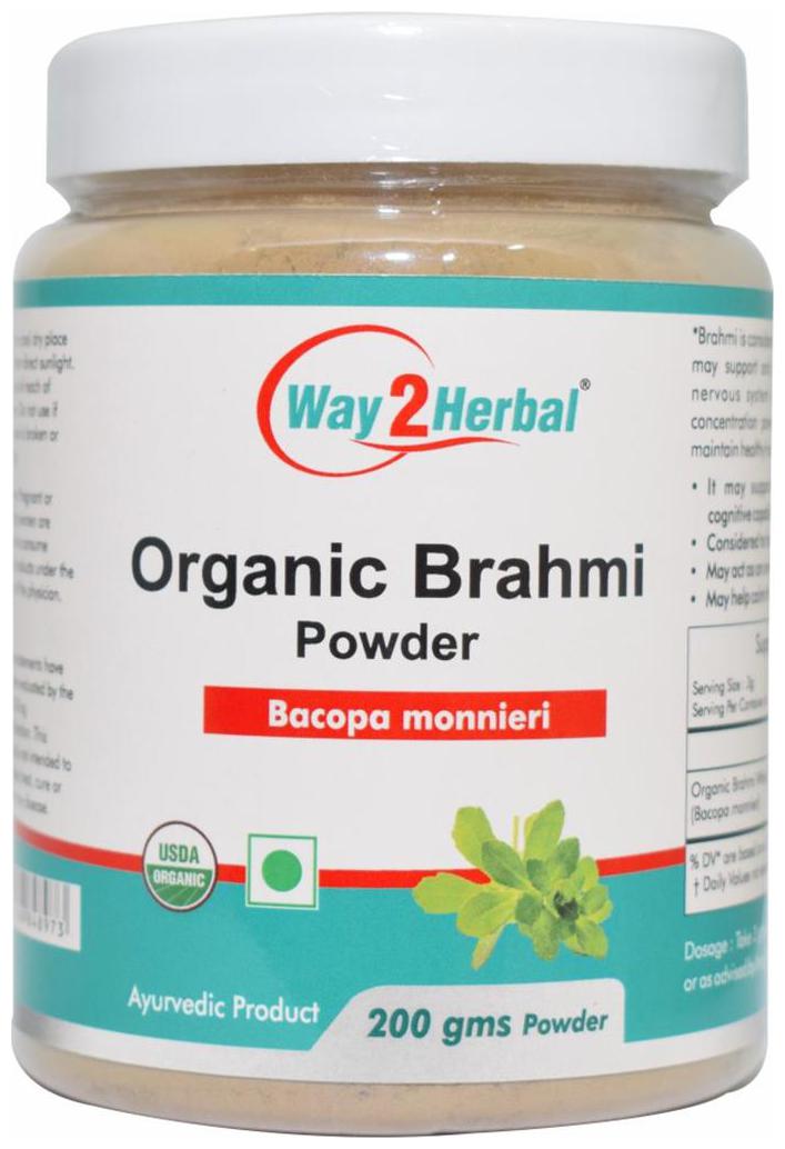 

Way2herbal Organic Brahmi Powder - 200g - For Brain and memory