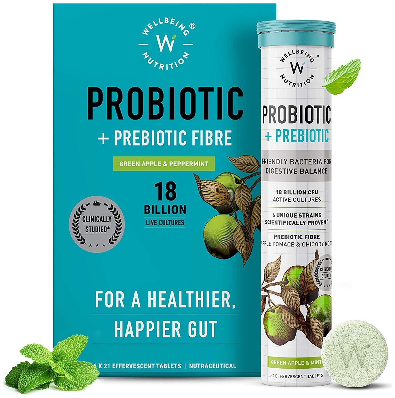 

Wellbeing Nutrition Daily Probiotic Prebiotic Plant Based 36 Billion CFU 6 Strains for Men Women with Organic Prebiotic Fiber for Digestion Gut Health Metabolism 21 Tabs(Pack of 6)