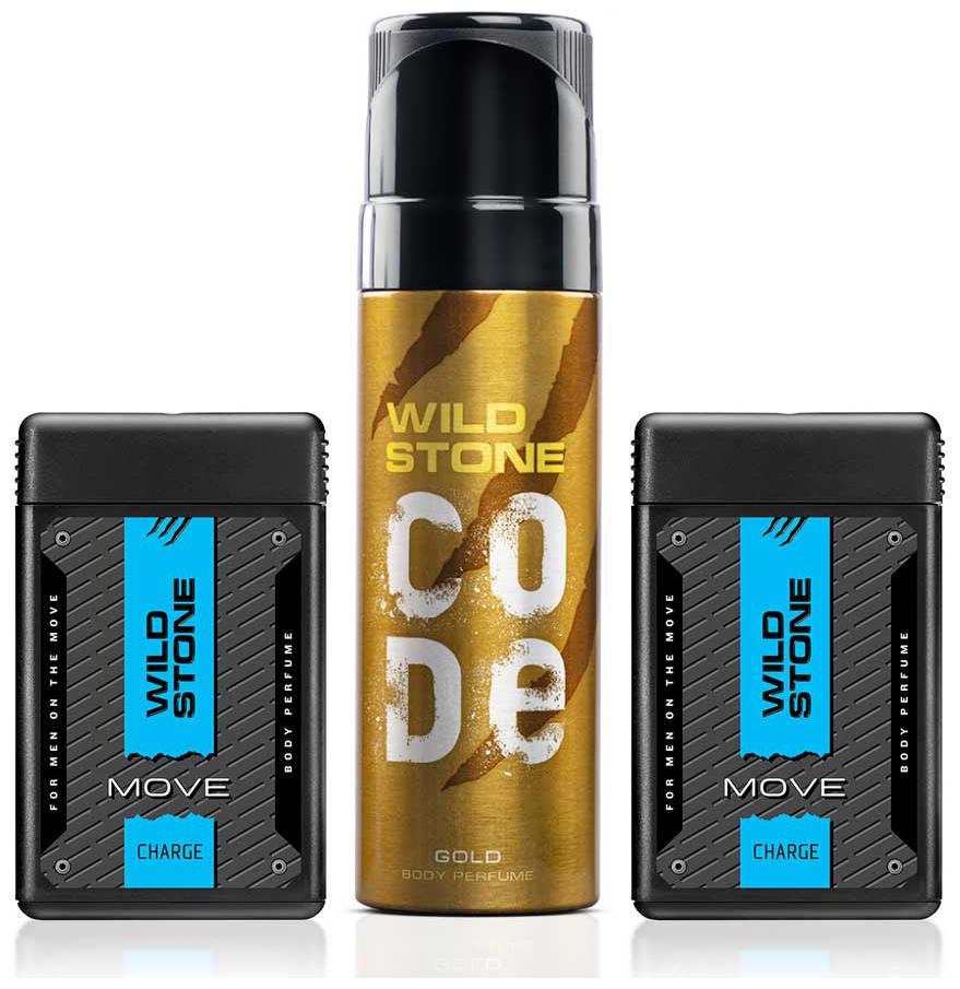 

Wild Stone 18ml x 2 Charge Pocket Perfume and 120ml Code Gold Body Perfume Combo for Men (Pack of 3)
