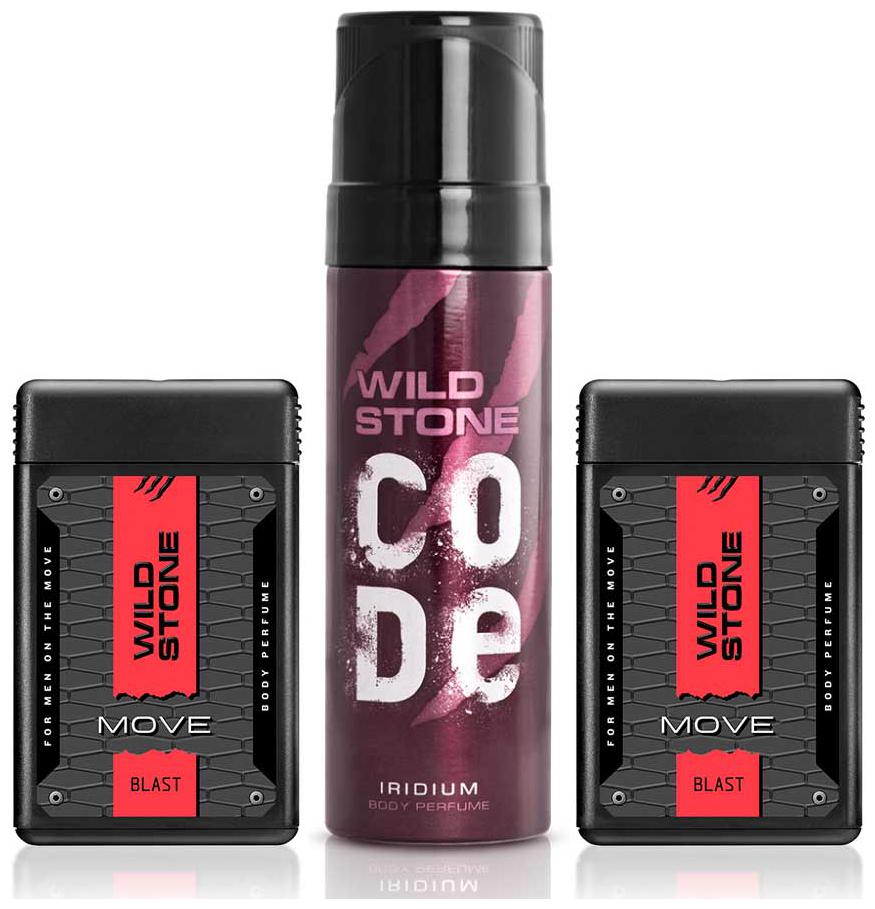 

Wild Stone 18ml x 2 Blast Pocket Perfume and 120ml Code Iridium Body Perfume Combo for Men (Pack of 3)